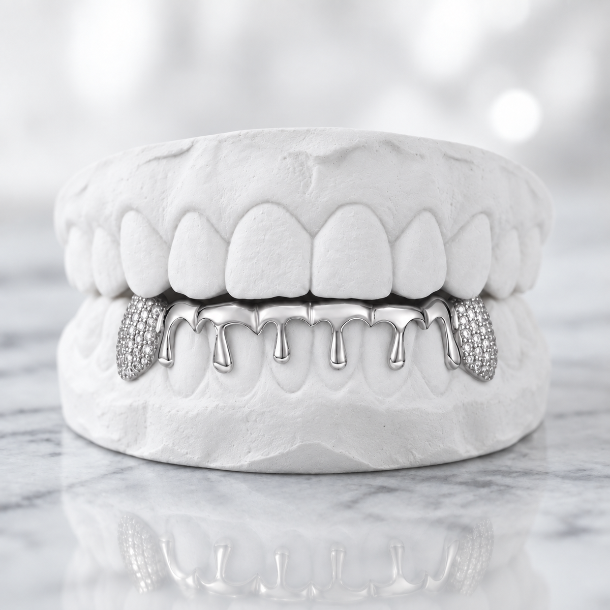 Silver Drip Moissanite Grillz