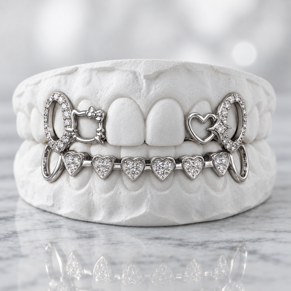 Sparkling Heart Openwork Grillz Set | 925 Sterling Silver